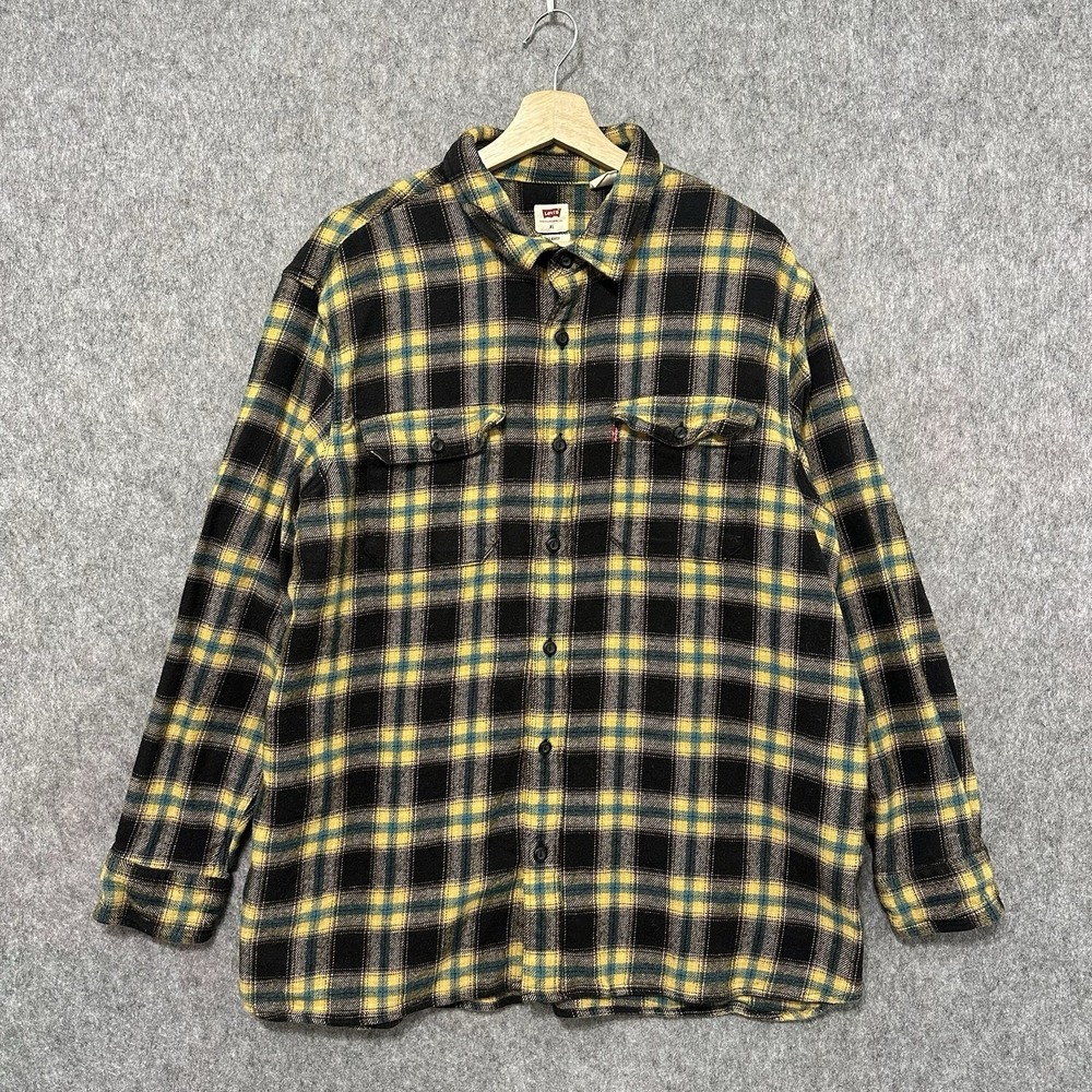 Levi's Men's Relaxed Fit Flannel Shirt Yellow Black Plaid XL‎ Long Sleeve